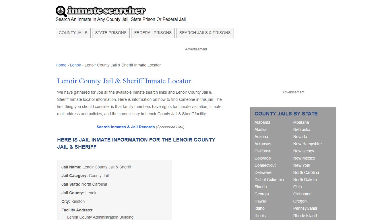 Lenoir County Jail & Sheriff Inmate Locator - Inmate Searcher